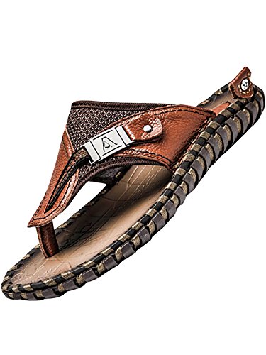 Bigassets Herren Handarbeit Leder Flip Flops Strand Hausschuhe Brown EU 41 von Bigassets