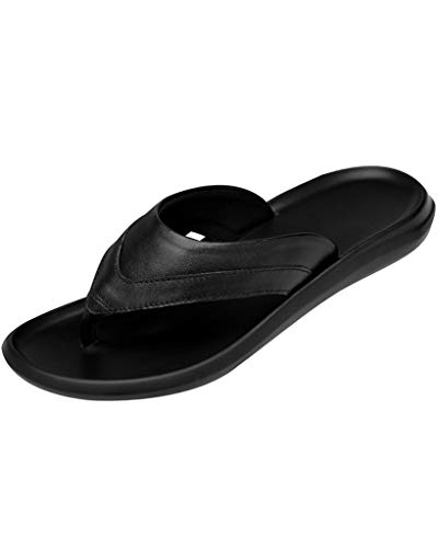 Bigassets Herren Sommer Strand Sandalen Flip-Flops aus Leder mit Arch Support Style 1 Black UK 8.5-9 von Bigassets