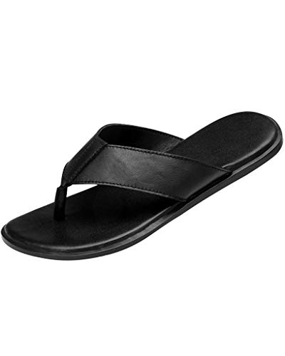 Bigassets Herren Sommer Strand Sandalen Flip-Flops aus Leder mit Arch Support Style 3 Black UK 5.5-6 von Bigassets