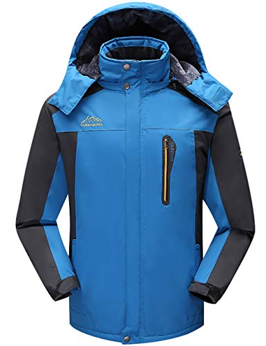Bigassets Herren Wasserdicht Vlies Berg Jacke Warm Skijacke Multi-Taschen mit Kapuze Blue XXXXL von Bigassets
