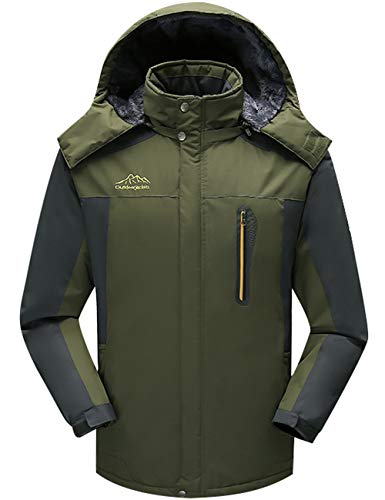 Bigassets Herren Wasserdicht Vlies Berg Jacke Warm Skijacke Multi-Taschen mit Kapuze Green XXXXL von Bigassets