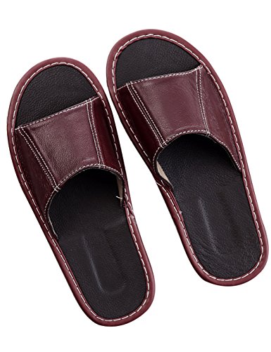 Bigassets Unisex-Erwachsene Offene Spitze aus echtem Leder Flip Flops Sommer rutschfeste Hausschuhe Yellow Brown EU 41-42 von Bigassets