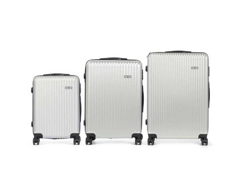 Bigbuy Trolley Kofferset Hellgrau Streifen 3-teilig Trolley Hartschale Koffer Set von Bigbuy