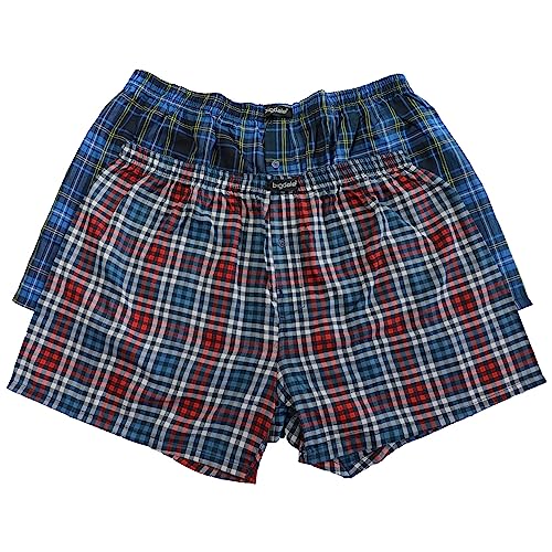 Bigdale 2er Pack Woven Boxershort kariert | Unterhosen Männer in Übergröße Größe 3XL-10XL | Boxershorts Herren aus 100% Baumwolle | pflegeleicht, bügelleicht, atmungsaktiv | Blue Checked / 24 / 10XL von Bigdale
