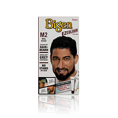 Bigen EZ Colour for Men | Grauabdeckung für Haare & Bart in 10 min | Ohne Ammoniak und mit wenig Peroxid | Mit Olivenöl und Aloe-Extrakt - M2 Echtes Schwarz von Bigen