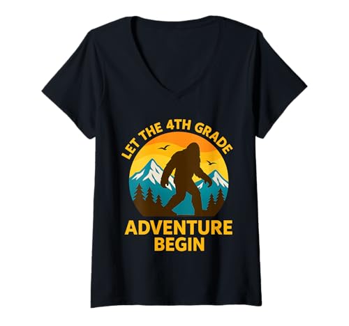 Damen Lass das Abenteuer der 4. Klasse mit Bigfoot Back to School beginnen T-Shirt mit V-Ausschnitt Damen Lass das Abenteuer der 4. Klasse mit Bigfoot Back to School beginnen T-Shirt mit V-Ausschnitt von Bigfoot 4th Grade School Year Adventure Vibes