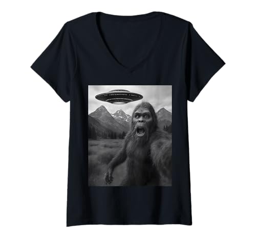 Damen Lustiges Alien UFO Bigfoot Abduktion Selfie T-Shirt mit V-Ausschnitt Damen Lustiges Alien UFO Bigfoot Abduktion Selfie T-Shirt mit V-Ausschnitt von Bigfoot Alien Humor Gifts for UFO Fans