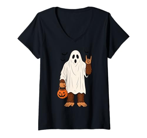 Damen Bigfoot Geist Halloween T-Shirt mit V-Ausschnitt Damen Bigfoot Geist Halloween T-Shirt mit V-Ausschnitt von Bigfoot Geist Sasquatch Gruselig Halloween