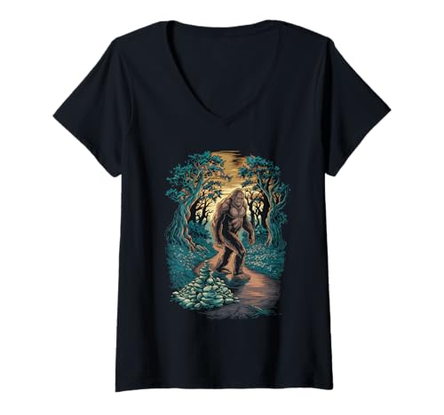 Damen Bigfoot Tshirt Starry Night Sasquatch Van Gogh Sky Gemälde T-Shirt mit V-Ausschnitt Damen Bigfoot Tshirt Starry Night Sasquatch Van Gogh Sky Gemälde T-Shirt mit V-Ausschnitt von Bigfoot Geschenk Starry Night Sasquatch Van Gogh