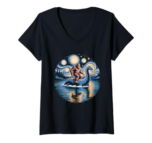 Damen Bigfoot Tshirt Starry Night Sasquatch Van Gogh Sky Gemälde T-Shirt mit V-Ausschnitt Damen Bigfoot Tshirt Starry Night Sasquatch Van Gogh Sky Gemälde T-Shirt mit V-Ausschnitt von Bigfoot Geschenk Starry Night Sasquatch Van Gogh