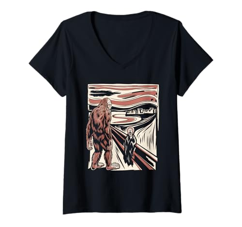 Damen Bigfoot Tshirt Starry Night Sasquatch Van Gogh Sky Gemälde T-Shirt mit V-Ausschnitt Damen Bigfoot Tshirt Starry Night Sasquatch Van Gogh Sky Gemälde T-Shirt mit V-Ausschnitt von Bigfoot Geschenk Starry Night Sasquatch Van Gogh