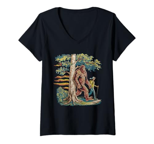 Damen Bigfoot Tshirt Starry Night Sasquatch Van Gogh Sky Gemälde T-Shirt mit V-Ausschnitt Damen Bigfoot Tshirt Starry Night Sasquatch Van Gogh Sky Gemälde T-Shirt mit V-Ausschnitt von Bigfoot Geschenk Starry Night Sasquatch Van Gogh
