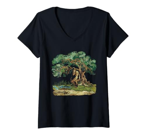 Damen Bigfoot Tshirt Starry Night Sasquatch Van Gogh Sky Gemälde T-Shirt mit V-Ausschnitt Damen Bigfoot Tshirt Starry Night Sasquatch Van Gogh Sky Gemälde T-Shirt mit V-Ausschnitt von Bigfoot Geschenk Starry Night Sasquatch Van Gogh