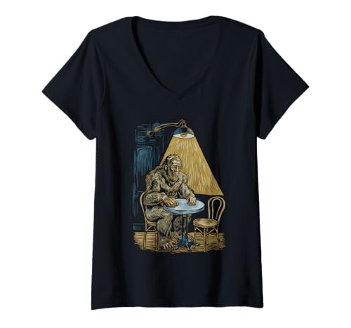 Damen Bigfoot Tshirt Starry Night Sasquatch Van Gogh Sky Gemälde T-Shirt mit V-Ausschnitt Damen Bigfoot Tshirt Starry Night Sasquatch Van Gogh Sky Gemälde T-Shirt mit V-Ausschnitt von Bigfoot Geschenk Starry Night Sasquatch Van Gogh