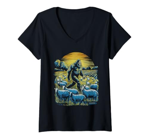 Damen Bigfoot Tshirt Starry Night Sasquatch Van Gogh Sky Gemälde T-Shirt mit V-Ausschnitt Damen Bigfoot Tshirt Starry Night Sasquatch Van Gogh Sky Gemälde T-Shirt mit V-Ausschnitt von Bigfoot Geschenk Starry Night Sasquatch Van Gogh