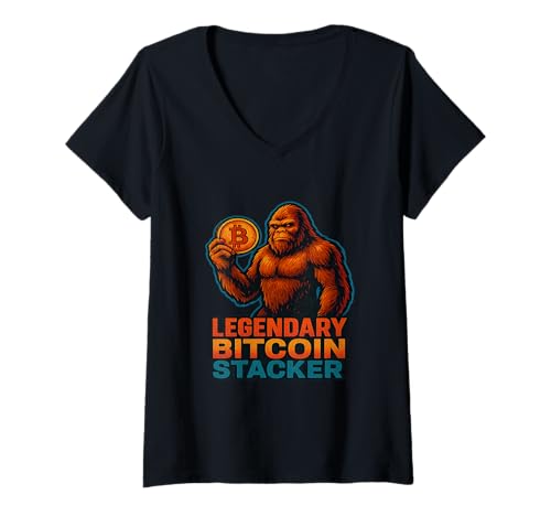 Damen Bigfoot Bitcoin | Sasquatch-Kryptowährungs-Meme T-Shirt mit V-Ausschnitt von Bigfoot Gifts