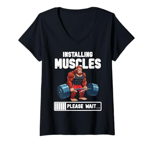Damen Muskelaufbau Bigfoot Gym Krafttraining T-Shirt mit V-Ausschnitt Damen Muskelaufbau Bigfoot Gym Krafttraining T-Shirt mit V-Ausschnitt von Bigfoot Gym Weight Training Graphic