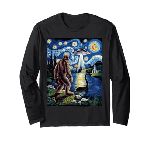 Bigfoot Sasquatch Loch Ness Sternennacht Geschenke Männer Frauen Kinder Langarmshirt von Bigfoot Loch Ness Apparel Gifts Graphic Tees