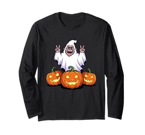 Lustiger Bigfoot Ghost Pumpkin Boo Halloween Kinder Herren Damen Langarmshirt von Bigfoot Lovers Halloween Ghost Pumpkin Outfits