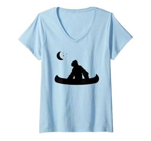 Damen Bigfoot Kanu T-Shirt - Funny Sasquatch Outdoor Adventure T-Shirt mit V-Ausschnitt von Bigfoot Novel T-Shirt Designs