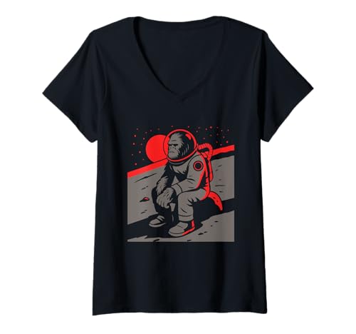 Damen Lustige Bigfoot-Astronauten-Weltraumgalaxie T-Shirt mit V-Ausschnitt von Bigfoot Sasquatch Astronaut