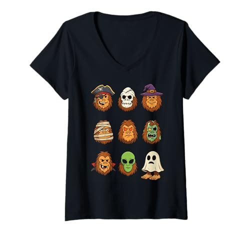 Damen Halloween Bigfoot Skelett Zombie Mama Geist Hexe Vampir T-Shirt mit V-Ausschnitt Damen Halloween Bigfoot Skelett Zombie Mama Geist Hexe Vampir T-Shirt mit V-Ausschnitt von Bigfoot Skeleton Zombie Mummy Ghost Halloween