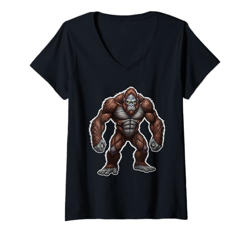 Damen Bigfoot Creature Grafikdesign Illustration T-Shirt mit V-Ausschnitt Damen Bigfoot Creature Grafikdesign Illustration T-Shirt mit V-Ausschnitt von Bigfoot Store