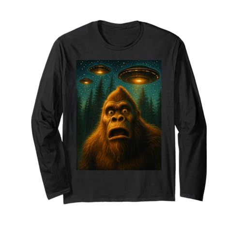 Bigfoot Sasquatch Alien UFO Sternennacht Geschenke Männer Frauen Kinder Langarmshirt von Bigfoot Suprise Apparel Gifts Graphic Tees