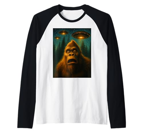 Bigfoot Sasquatch Alien UFO Sternennacht Geschenke Männer Frauen Kinder Raglan von Bigfoot Suprise Apparel Gifts Graphic Tees