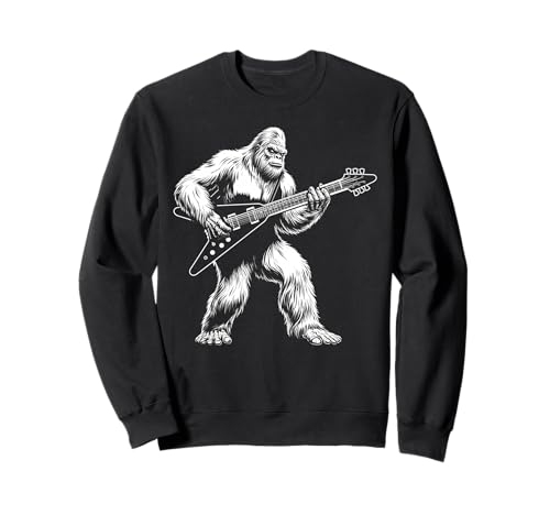 Bigfoot spielt V Fliegende Gitarre lustig Gitarristen Männer Frauen Sweatshirt von Bigfoot playing V flying guitar lovers