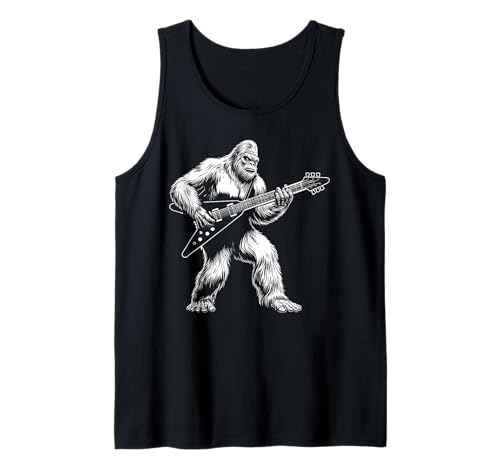 Bigfoot spielt V Fliegende Gitarre lustig Gitarristen Männer Frauen Tank Top von Bigfoot playing V flying guitar lovers