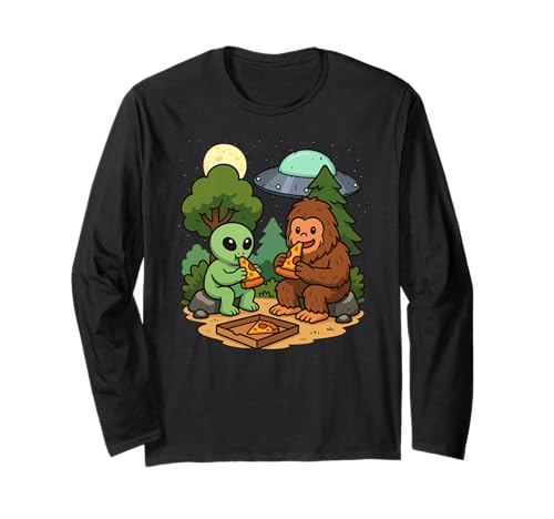 Lustiger Bigfoot Alien UFO Pizzaliebhaber für Jungen, Mädchen, Kinder Langarmshirt von BigfootAlienAxis