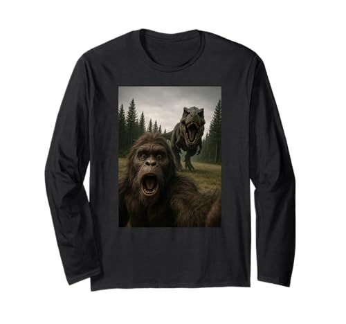 Lustiger Bigfoot Dinosaurier Trex Selfie Jungen Mädchen Kinder Langarmshirt von BigfootAxis1