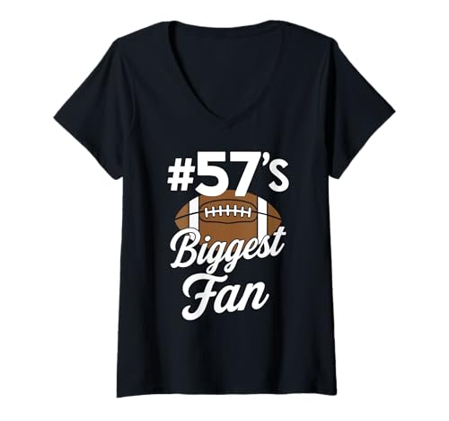 Damen Nummer 57 Biggest Fan Fußball Mama Frau Supporter Sohn Cheer T-Shirt mit V-Ausschnitt von Biggest Football Fan Number Apparel