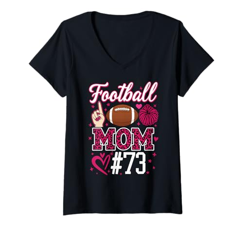 Damen Nummer 73 Biggest Fan Fußball Mama Frau Supporter Sohn Cheer T-Shirt mit V-Ausschnitt von Biggest Football Fan Number Apparel