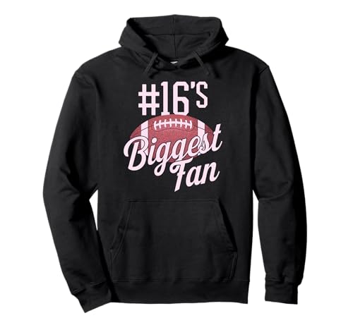 Nummer 16 Biggest Fan Football Mom Woman Touchdown Game Day Pullover Hoodie von Biggest Football Fan Number Apparel