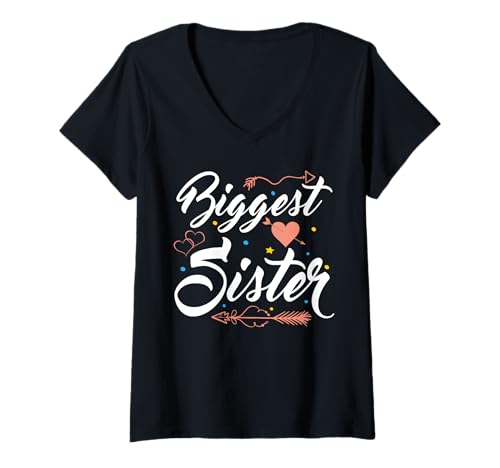 Damen Größte Schwester T-Shirt mit V-Ausschnitt von Biggest Sister Birthday