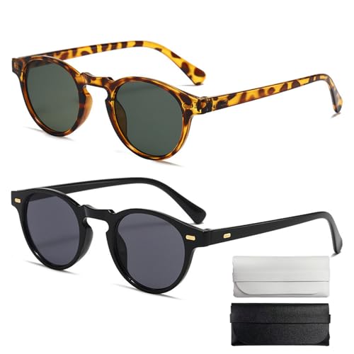 Biglumin 2pcs sonnenbrille mit uv schutz Polarisierte Sonnenbrille Damen Herren Retro Vintage Runde Quadratische Unisex UV400 Schutz damen kleines gesicht Mit Aufbewahrungsbox Fahren im Freien von Biglumin