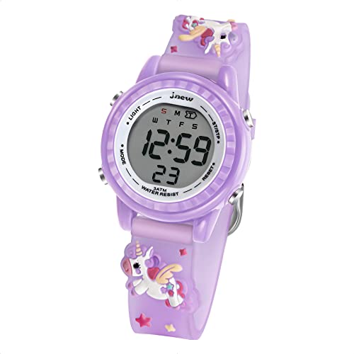 Bigmeda Kinder Armbanduhr 3D Cartoon Wasserdicht 7 Farben Lichter Kleinkind Handgelenk Digitaluhr mit Alarm Stoppuhr für 3-10 Jahre Jungen Mädchen kleines Kind (Einhorn Purple) von Bigmeda