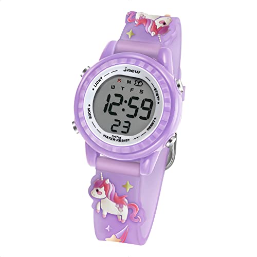 Bigmeda Kinder Armbanduhr 3D Cartoon Wasserdicht Digitaluhr mit Alarm Stoppuhr für 3-10 Jahre Jungen Mädchen kleines Kind (Einhorn DZ Purple) von Bigmeda