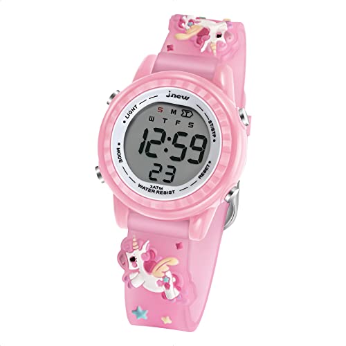 Bigmeda Kinder Armbanduhr 3D Cartoon Wasserdicht 7 Farben Lichter Kleinkind Handgelenk Digitaluhr mit Alarm Stoppuhr für 3-10 Jahre Jungen Mädchen kleines Kind (Eihorn New pink) von Bigmeda