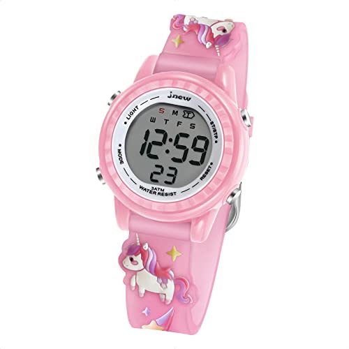 Bigmeda Kinder Armbanduhr 3D Cartoon Wasserdicht 7 Farben Lichter Kleinkind Handgelenk Digitaluhr mit Alarm Stoppuhr für 3-10 Jahre Jungen Mädchen kleines Kind (Einhorn DZ pink) von Bigmeda