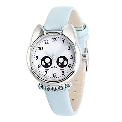 Bigmeda Kinderuhr Analog Quarzuhr Armbanduhr für Kinder Mädchen Jungen, 30M wasserdichte, Cartoon Kinder Uhr, Teaching Handgelenk Uhren mit Leder Armband, Kids Watch (Blau) von Bigmeda