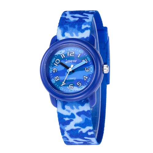 Bigmeda Kinderuhr Einhorn Armbanduhr Tierdrucke Textil Armband Analoge Junge Mädchen (Camouflage Blue) von Bigmeda