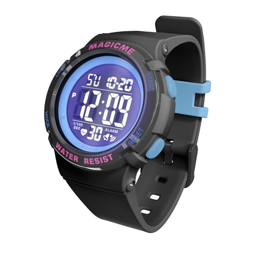 Bigmeda Uhren für Kinder Mädchen Jungen 50 M Wasserdicht Sports Outdoor Digitaluhr Kinder Armbanduhr mit Wecker/Stoppuhr/EL-backLicht/Datum (Schwarz+Rosa) von Bigmeda