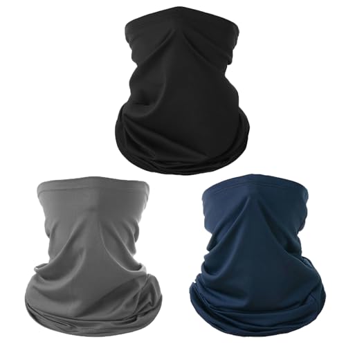 Bigoco Multifunktionstuch Schlauchschal Loopschal 3 Stück–Winddicht Halstuch Schal Bandanas Herren UV-Schutz 50+ Elastiche Atmungsaktiv Schnelltrocknend (Schwarz +Navyblau +Grau) von Bigoco
