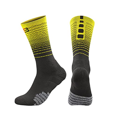 Bigougem Sportsocken, Vibrationsdämpfung, professionelle Laufsocken, 1 Paar, helle Farbe, schwarz/gelb, Zifferblatt-Stil von Bigougem