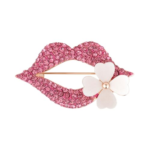 Lippen-Blumen-Form Pin Hut Dekoration Pin Damen rote Lippe Blume Strass Brosche für Kleidung Handtaschen Hüte mehr, Metall, Sekundärer Stein von Bigougem