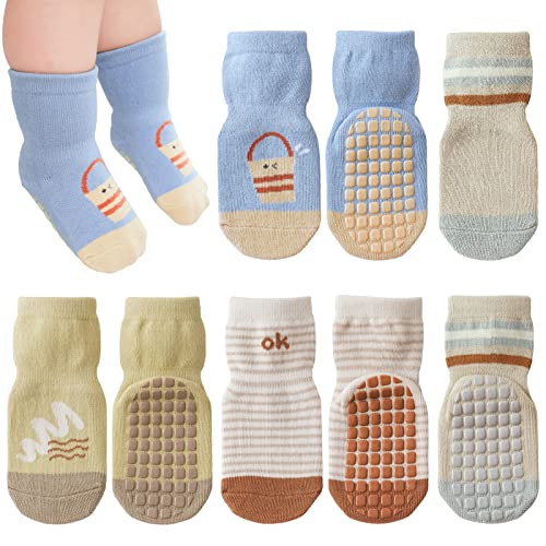 Bigqin 4 Paar Baby Socken, Antirutschsocken für Kinder Mädchen Jungen, Frühling Herbst Warme süße Tier Cartoon Stoppersocken Kleinkinder Kinder Rutschfeste Baumwollsocken für 3-5 Jahre Alt von Bigqin