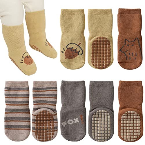 Bigqin Socken für Mädchen Jungen Verdicken Winter Warme süße Tier Cartoon Kleinkinder Kinder Rutschfeste Babysocken, Stoppersocken für 3-5 Jahre Alt von Bigqin